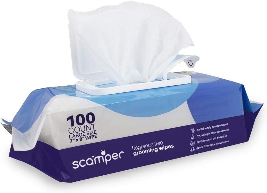 Scamper Grooming Wipes - Pet Wipes for Dogs & Cats (Fragrance Free)