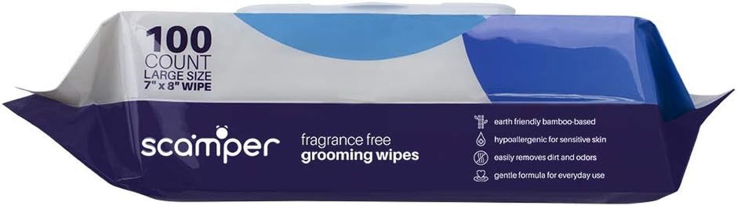 Scamper Grooming Wipes - Pet Wipes for Dogs & Cats (Fragrance Free)