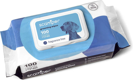 Scamper Grooming Wipes - Pet Wipes for Dogs & Cats (Fragrance Free)